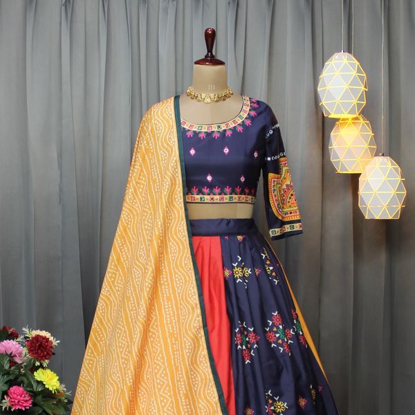 Stylish Multicolor Butter Silk Lehenga Choli Set