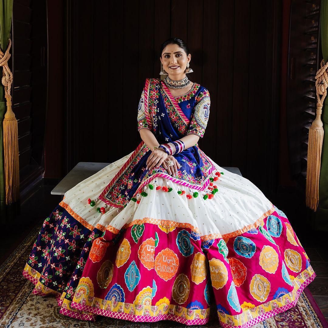 Designer Blue Muslin Cotton Lehenga Choli with Mirror Work