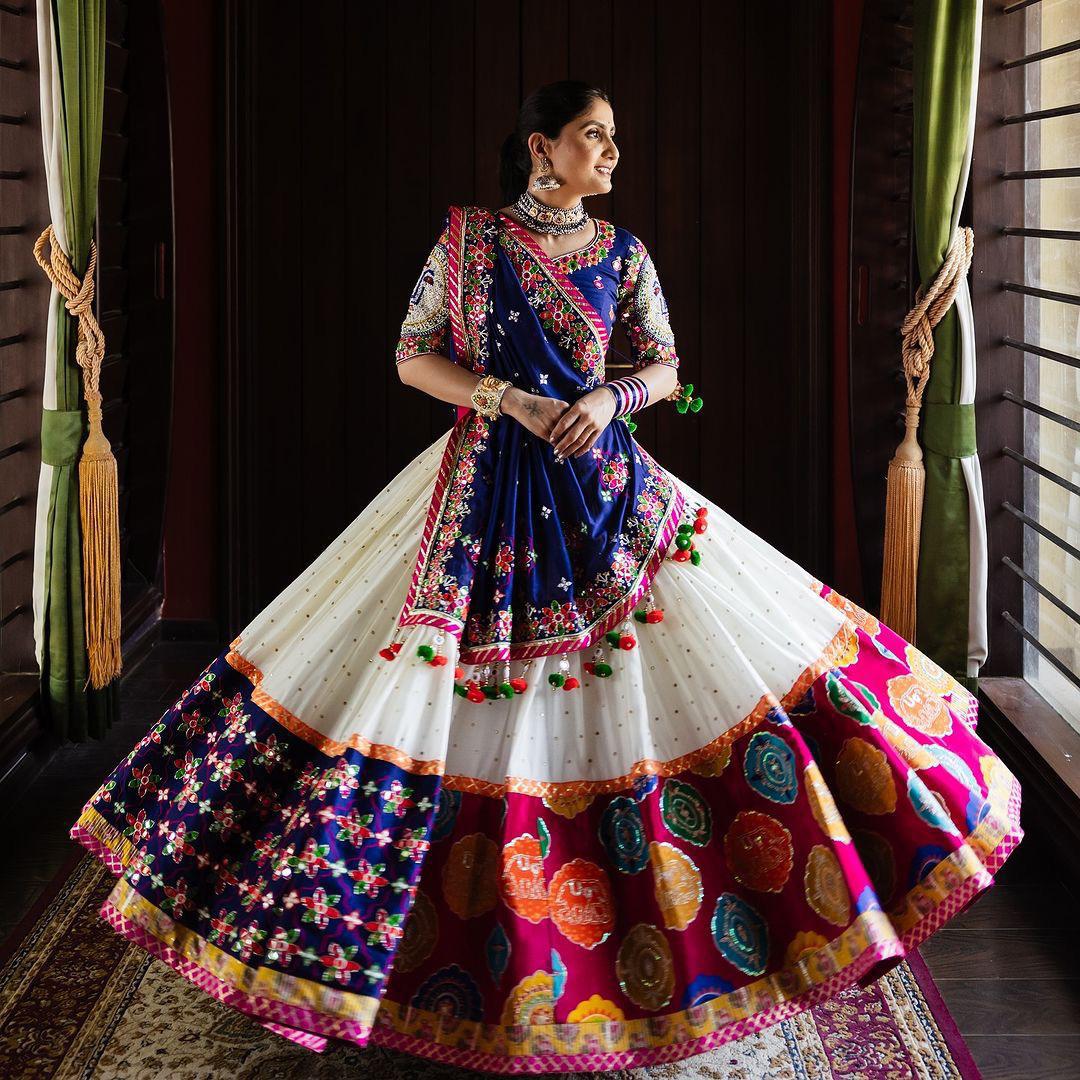 Designer Blue Muslin Cotton Lehenga Choli with Mirror Work