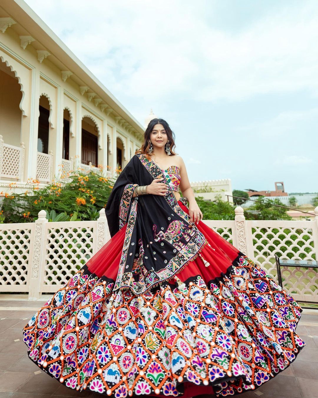 Elegant  Mirror Work Navratri Lehenga Choli Set