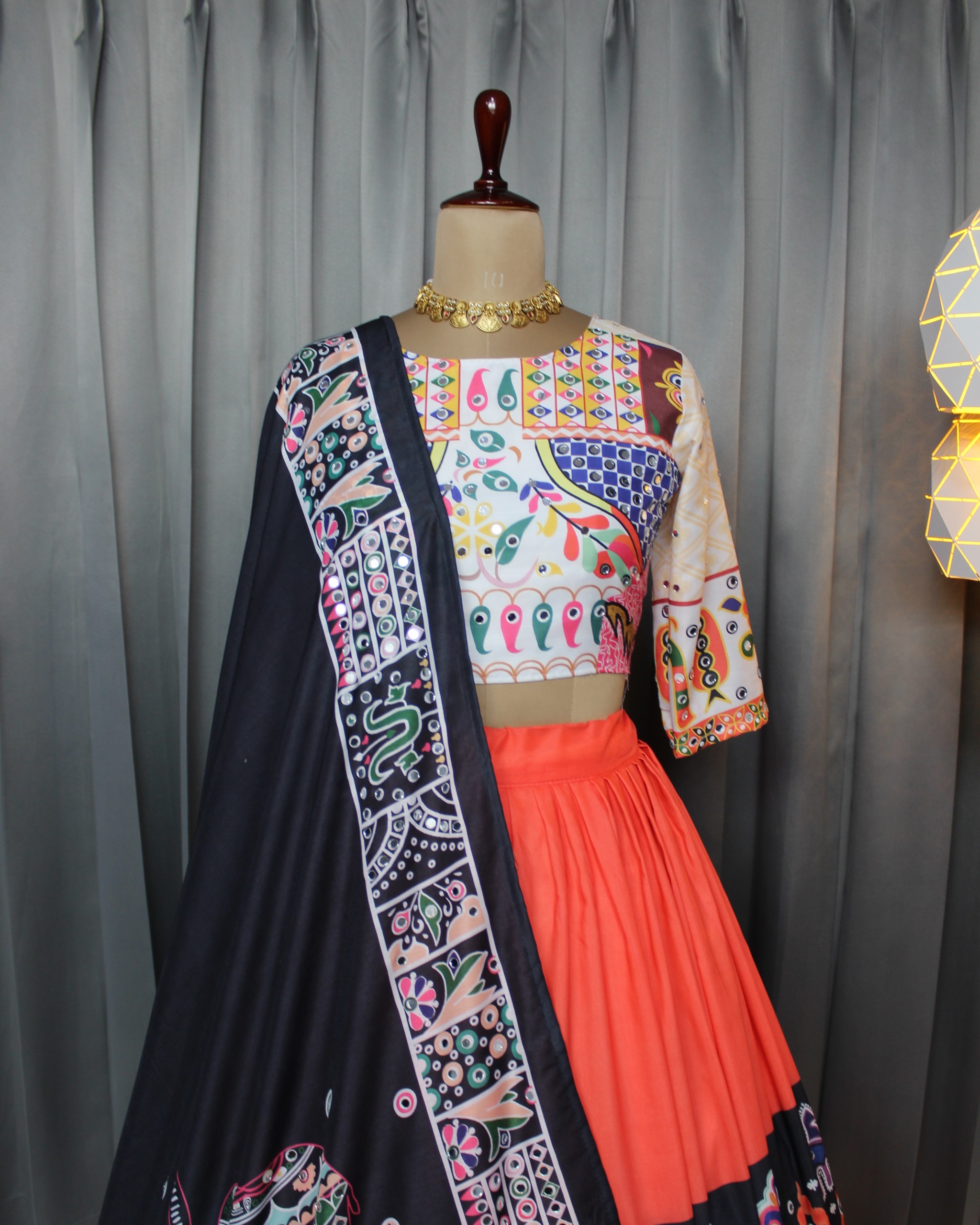 Elegant  Mirror Work Navratri Lehenga Choli Set