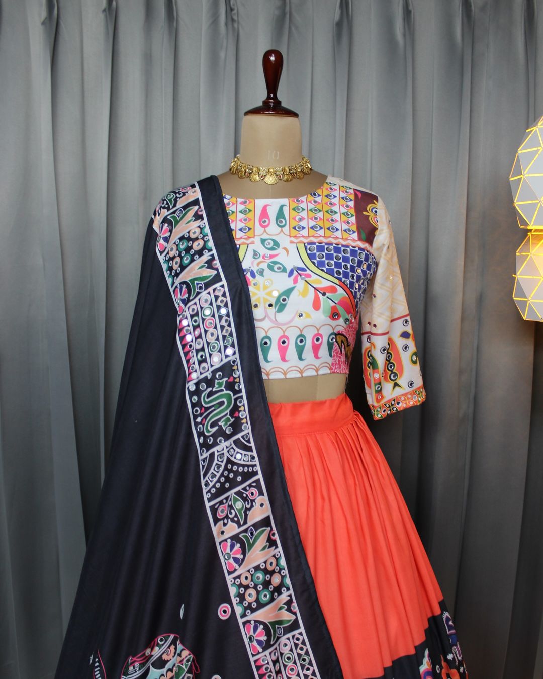 Elegant  Mirror Work Navratri Lehenga Choli Set