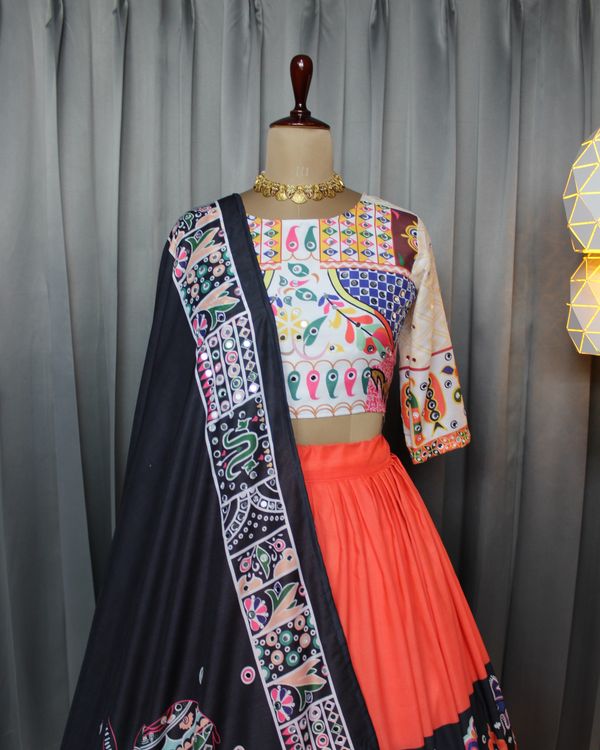 Elegant  Mirror Work Navratri Lehenga Choli Set