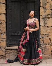 Designer Black Garba Lehenga Choli for Festive Season - Black