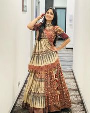 Beige Ethnic Printed Lehenga Set for Navratri and  Garba - Beige