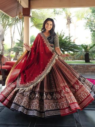 Red Ethnic Lehenga Choli with Digital Print Design