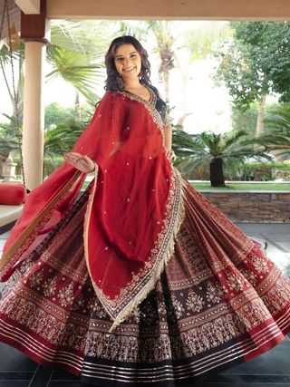 Red Ethnic Lehenga Choli with Digital Print Design