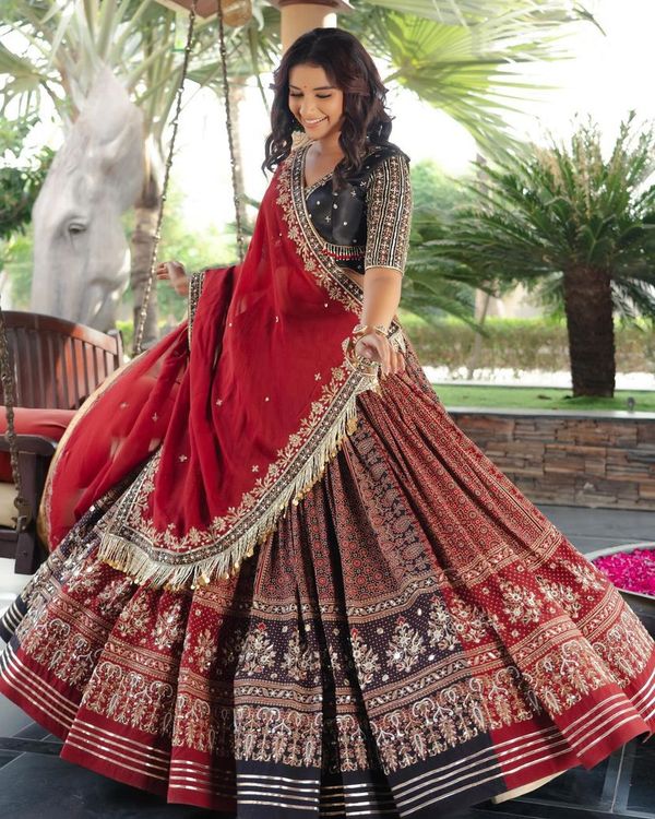 Red Ethnic Lehenga Choli with Digital Print Design