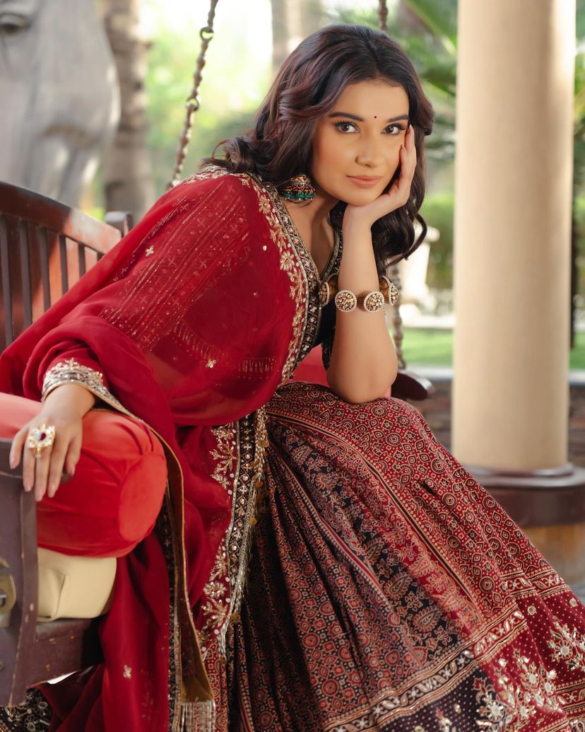 Red Ethnic Lehenga Choli with Digital Print Design