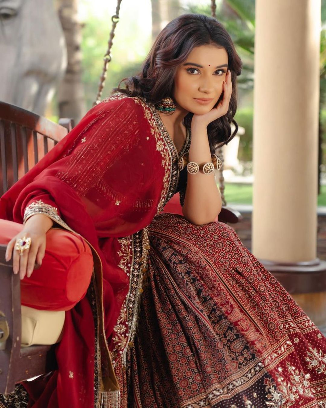 Red Ethnic Lehenga Choli with Digital Print Design