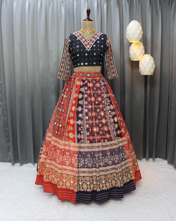Red Ethnic Lehenga Choli with Digital Print Design