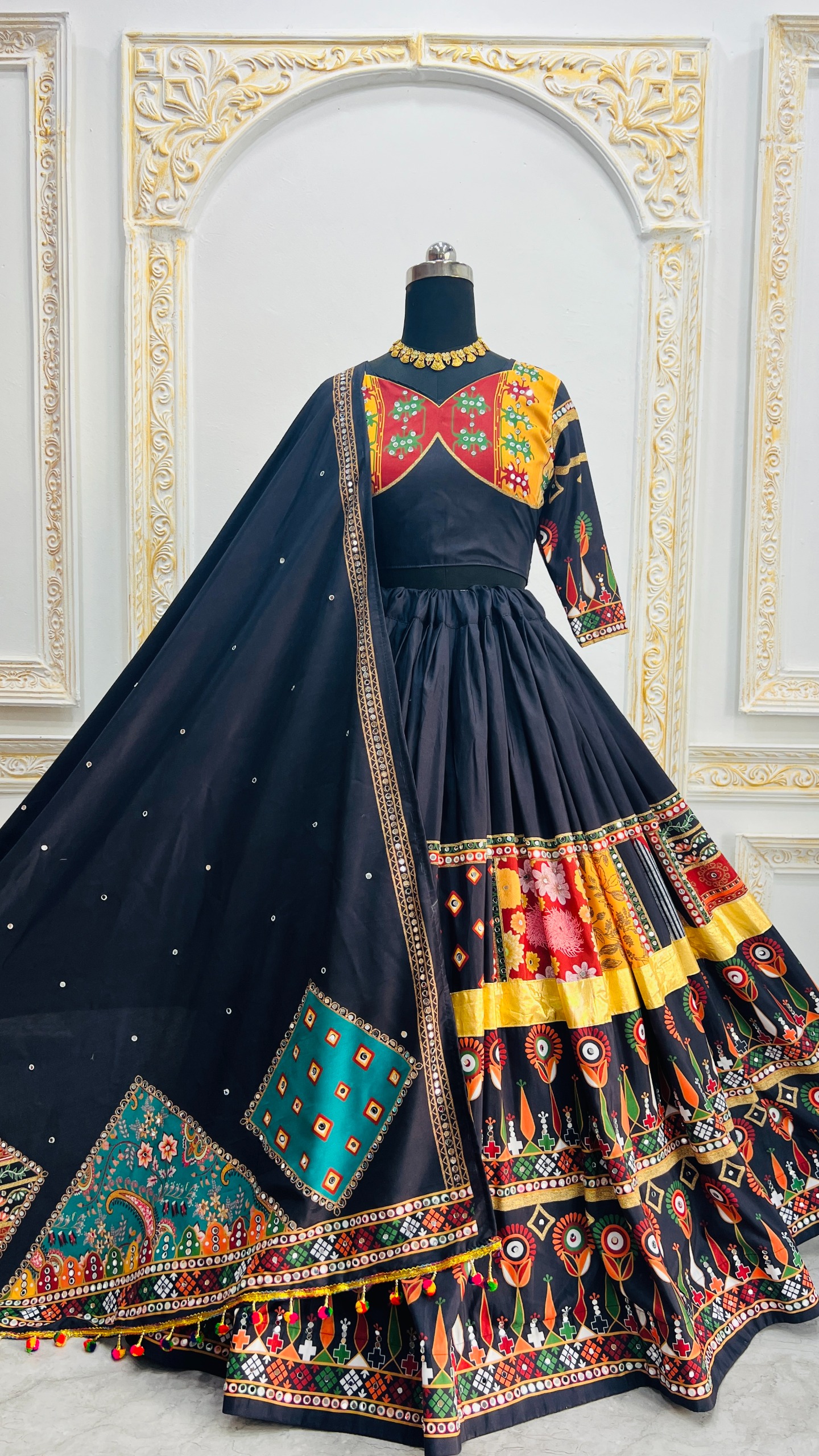 Premium Black Muslin Cotton Lehenga Choli Set