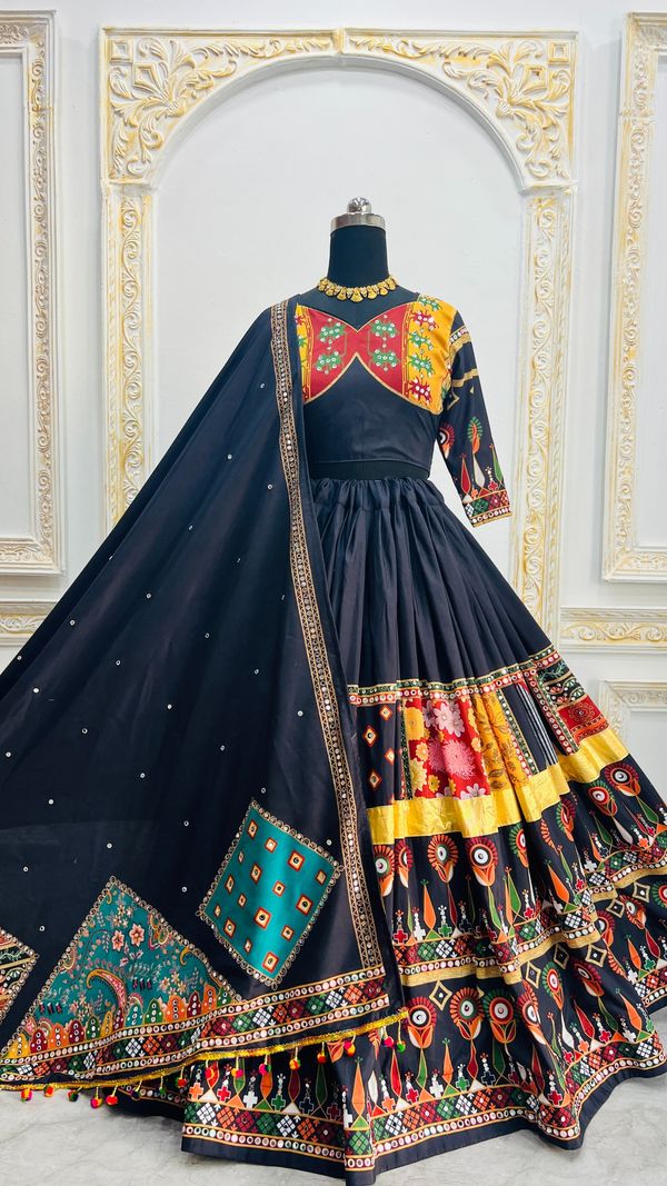 Premium Black Muslin Cotton Lehenga Choli Set