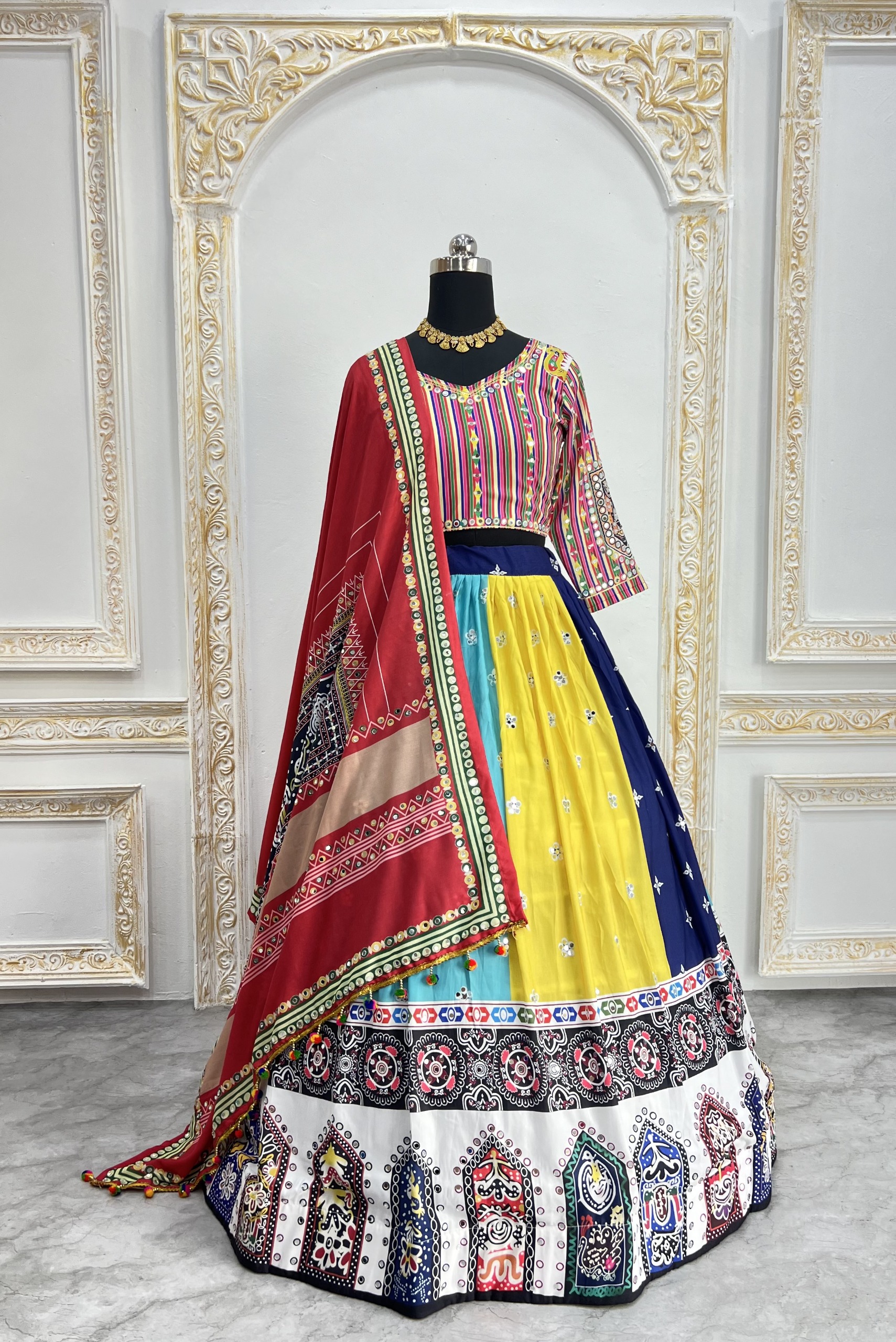Festive Multicolor Muslin Cotton Lehenga Choli Set