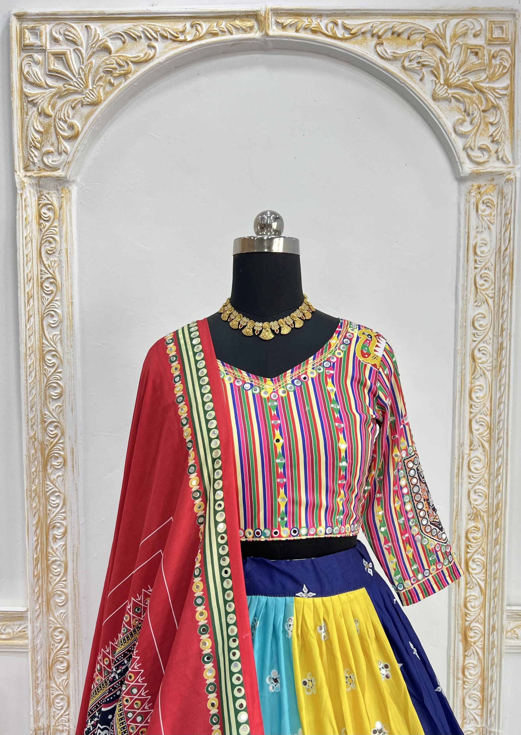Festive Multicolor Muslin Cotton Lehenga Choli Set