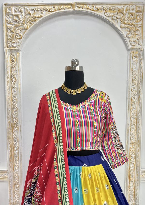 Festive Multicolor Muslin Cotton Lehenga Choli Set
