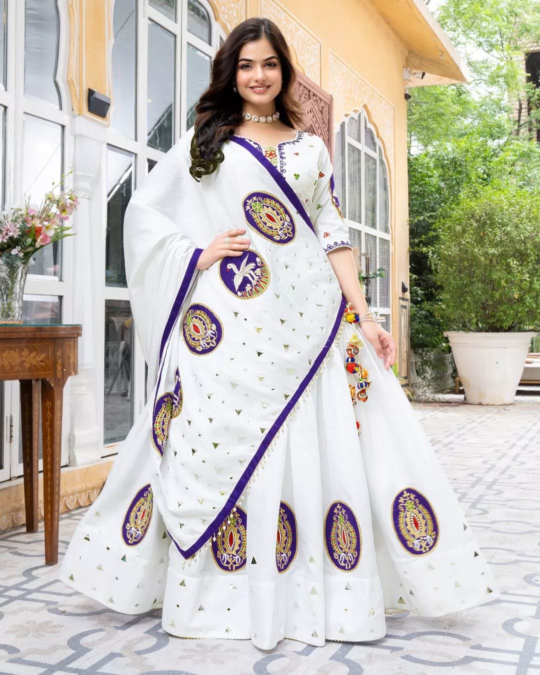 White Digital Print Festive Lehenga Choli Set