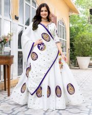 White Digital Print Festive Lehenga Choli Set - White