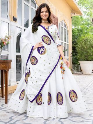 White Digital Print Festive Lehenga Choli Set