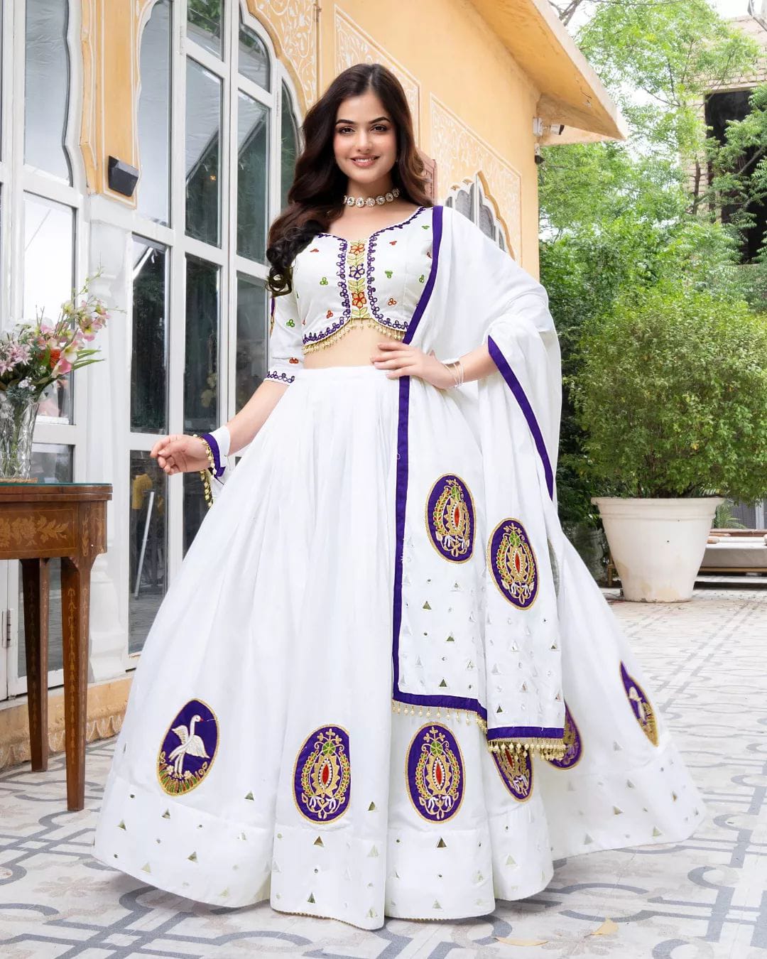White Digital Print Festive Lehenga Choli Set