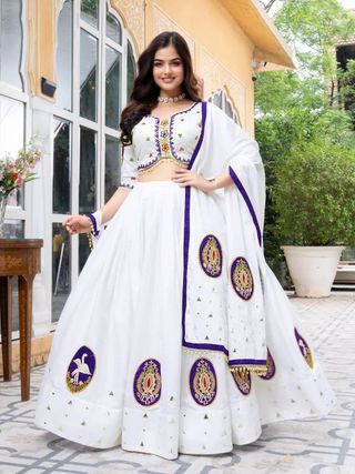 White Digital Print Festive Lehenga Choli Set