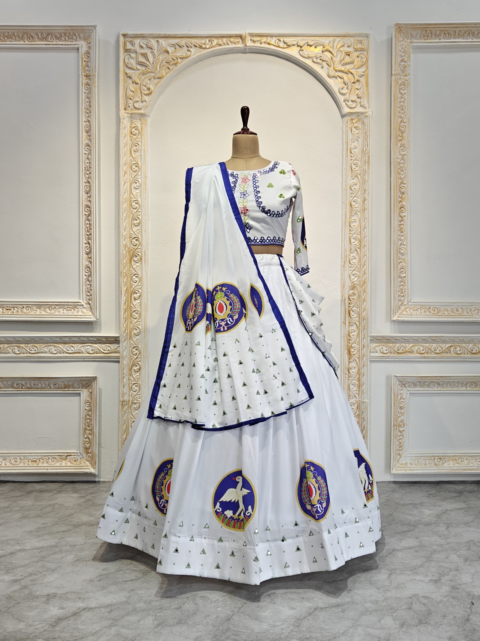 White Digital Print Festive Lehenga Choli Set