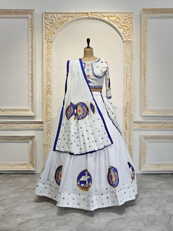 White Digital Print Festive Lehenga Choli Set