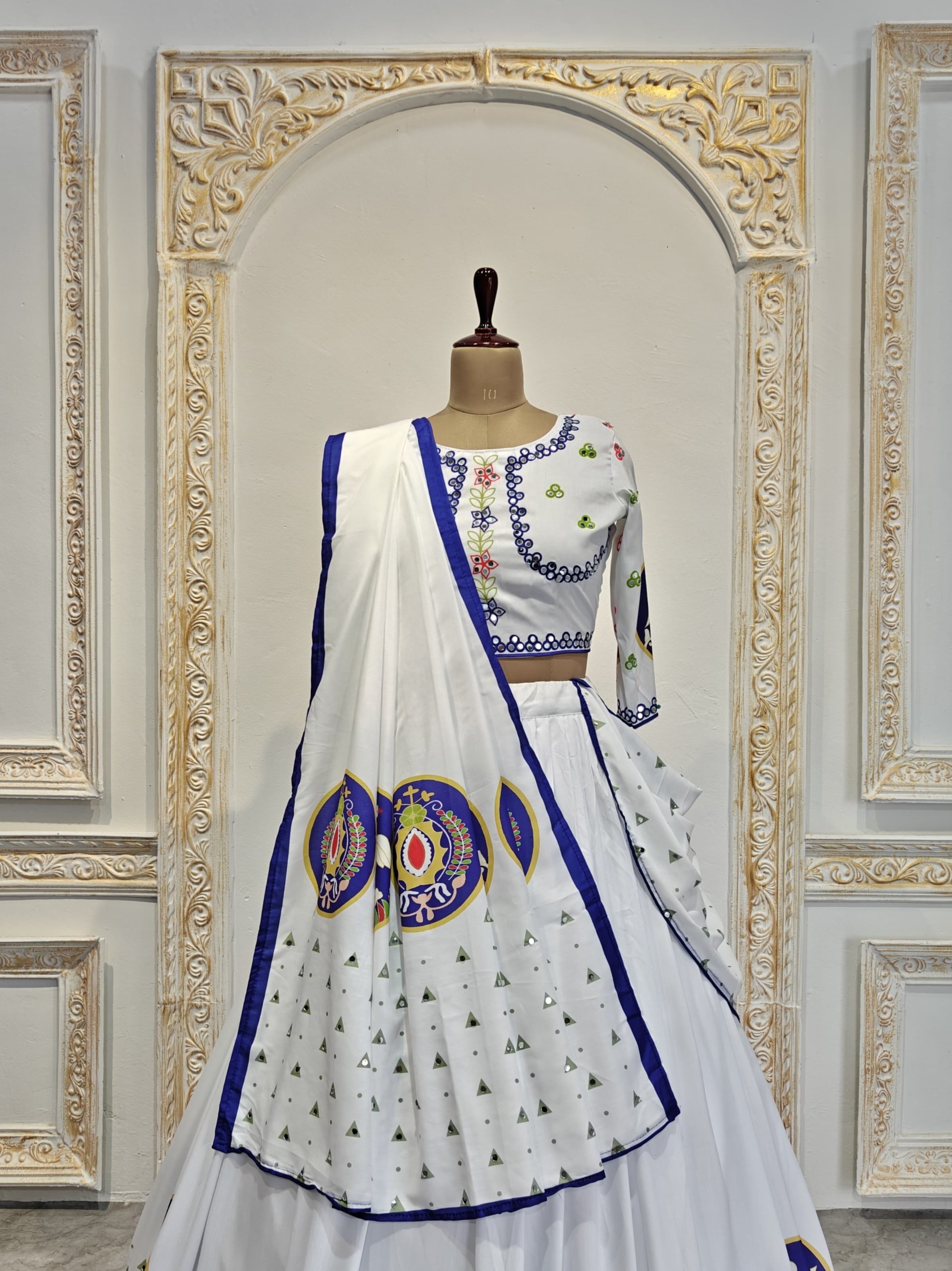 White Digital Print Festive Lehenga Choli Set