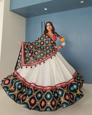 Stylish White Mirror Work Lehenga for Festive Wear - White