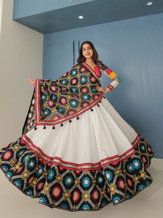 Stylish White Mirror Work Lehenga for Festive Wear