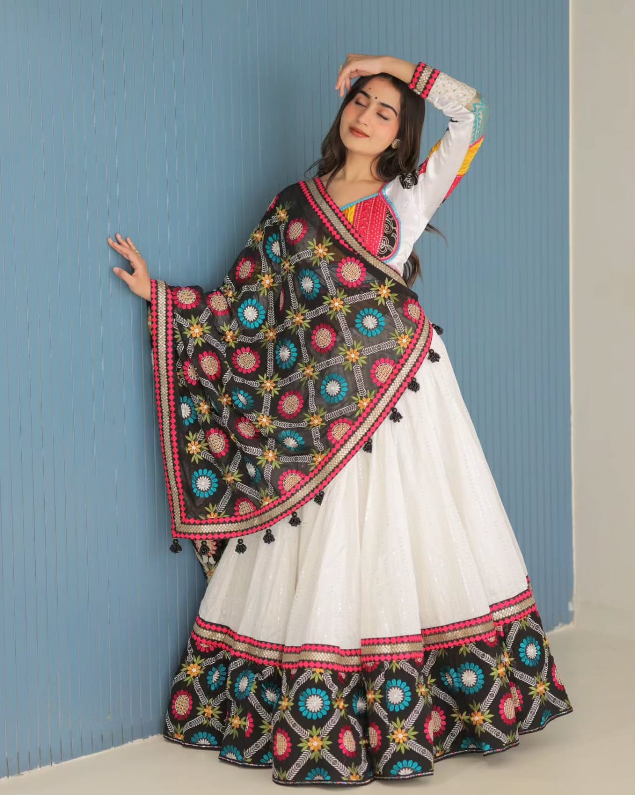 Stylish White Mirror Work Lehenga for Festive Wear