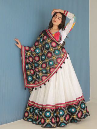 Stylish White Mirror Work Lehenga for Festive Wear