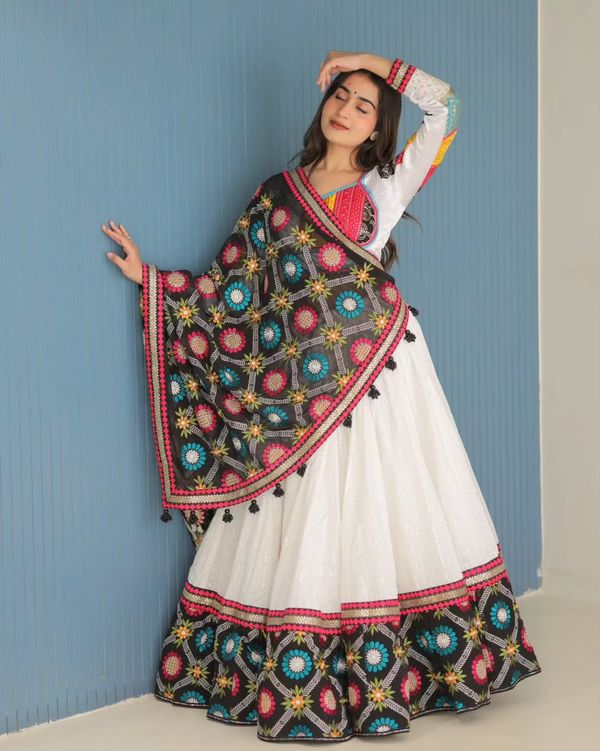 Stylish White Mirror Work Lehenga For Festive Wear