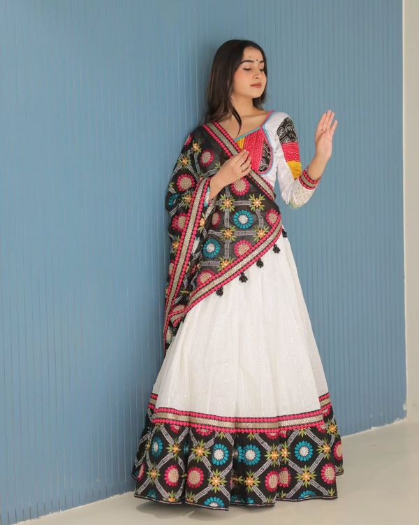 Stylish White Mirror Work Lehenga for Festive Wear