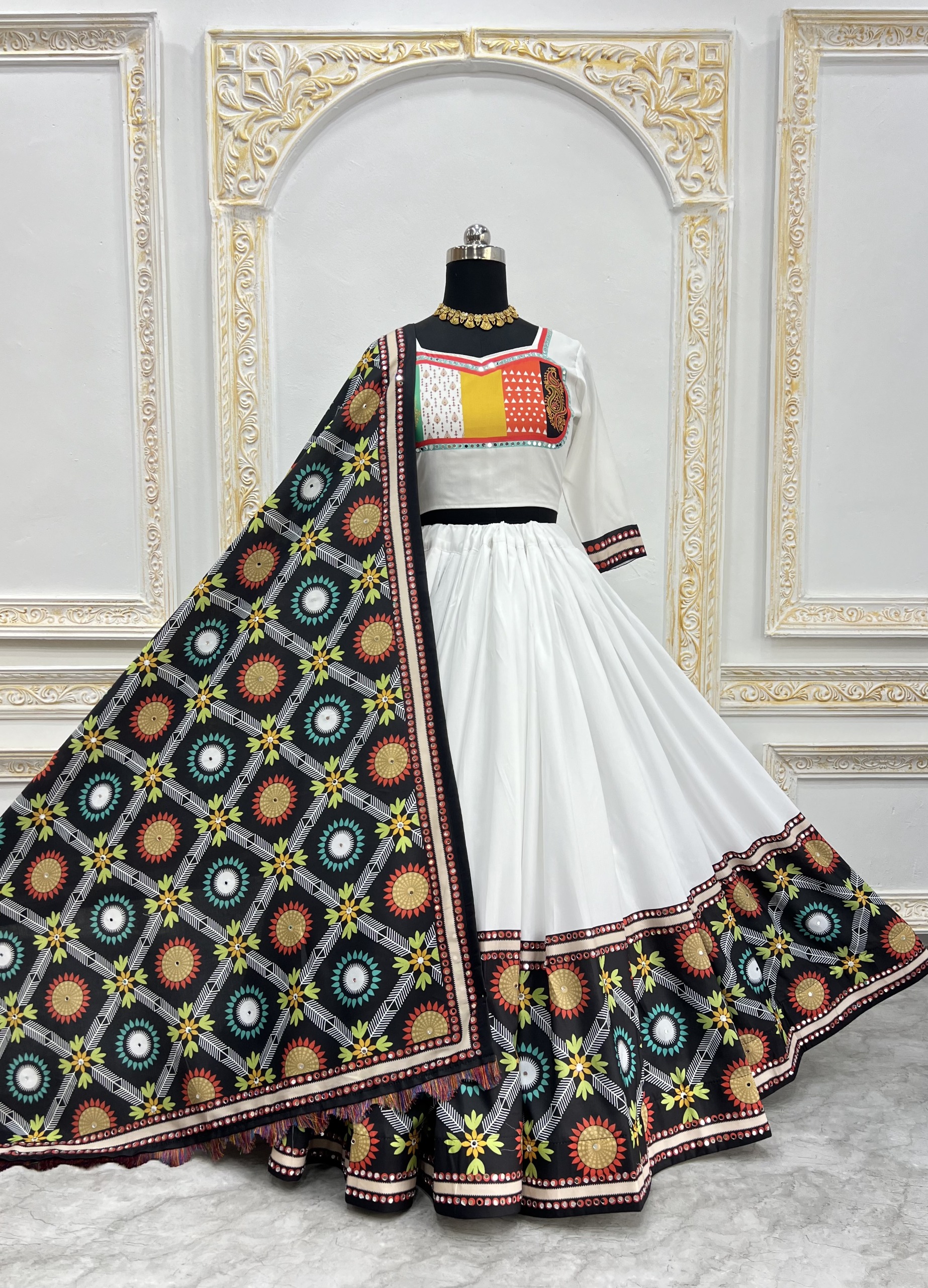 Stylish White Mirror Work Lehenga for Festive Wear
