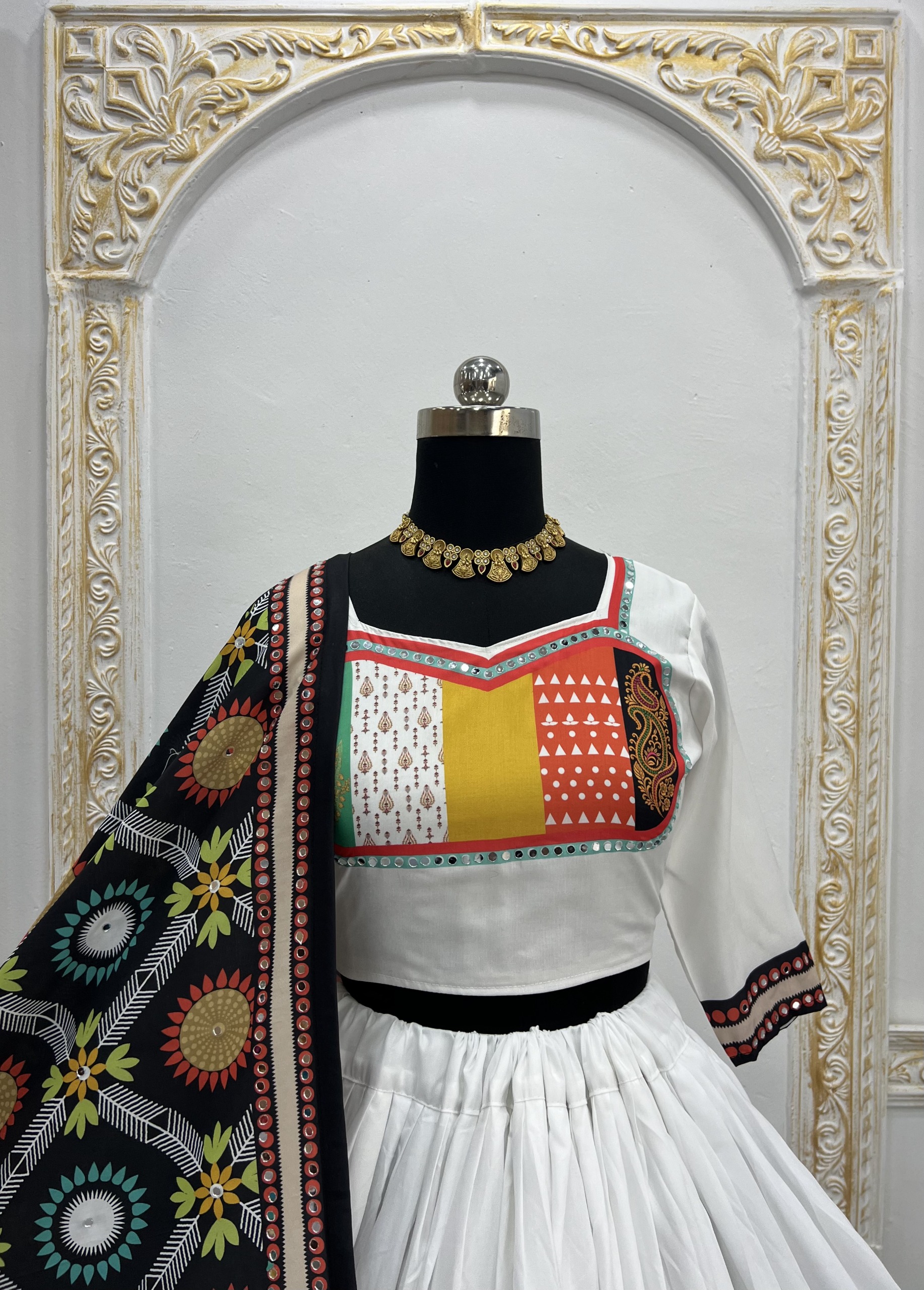 Stylish White Mirror Work Lehenga for Festive Wear