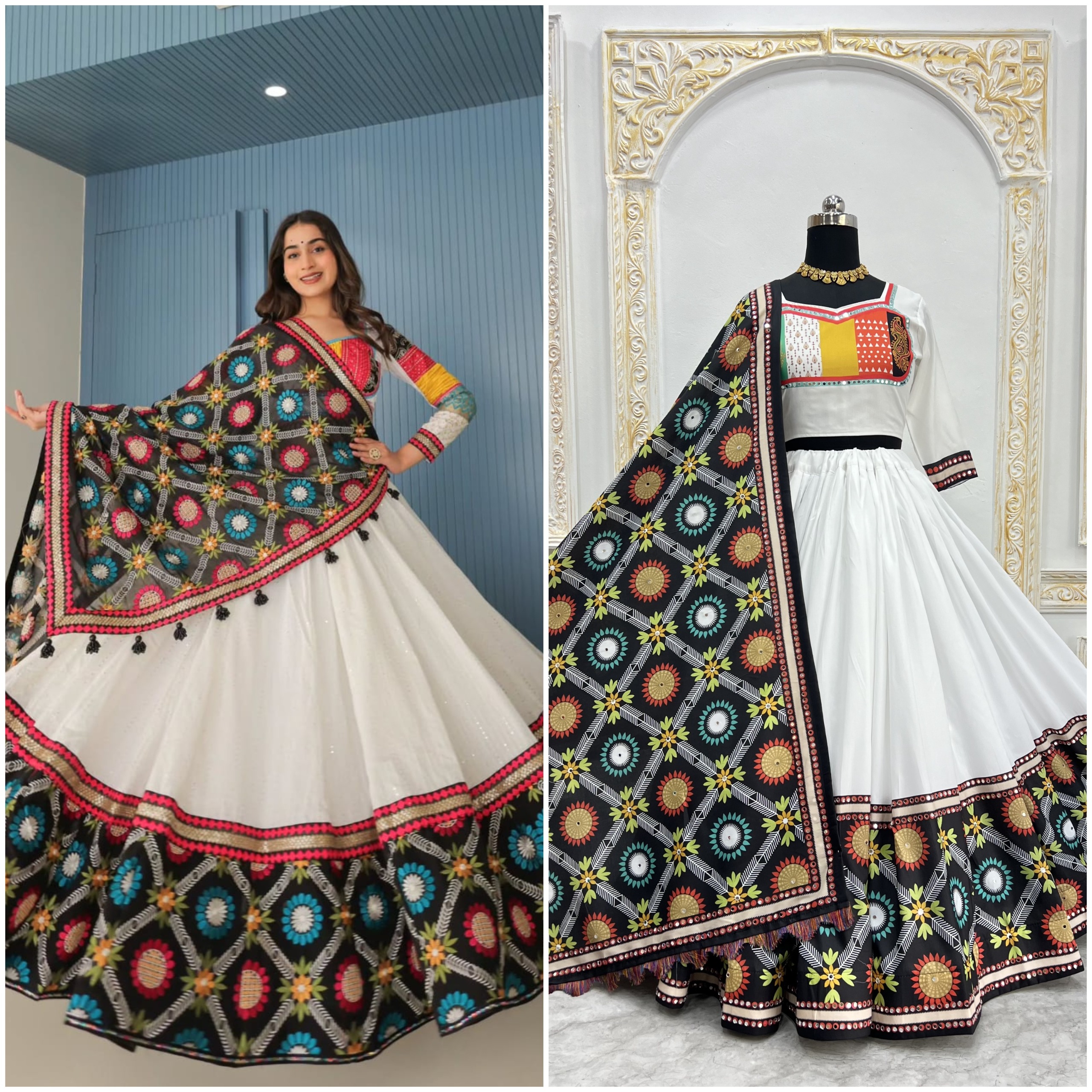 Stylish White Mirror Work Lehenga for Festive Wear
