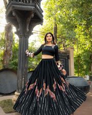 Black Wedding & Festive Wear Designer Lehenga - Black