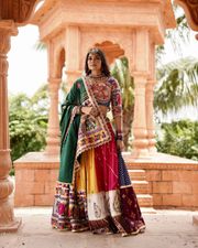Vibrant Mirror Work Muslin Lehenga Choli Set Online - multi color