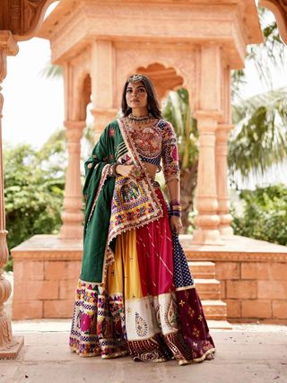 Vibrant Mirror Work Muslin Lehenga Choli Set Online