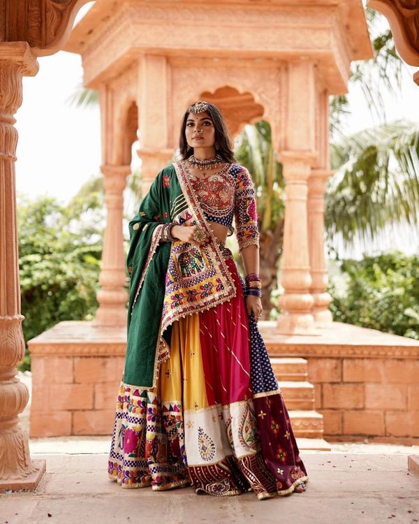 Vibrant Mirror Work Muslin Lehenga Choli Set Online