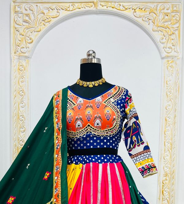 Vibrant Mirror Work Muslin Lehenga Choli Set Online
