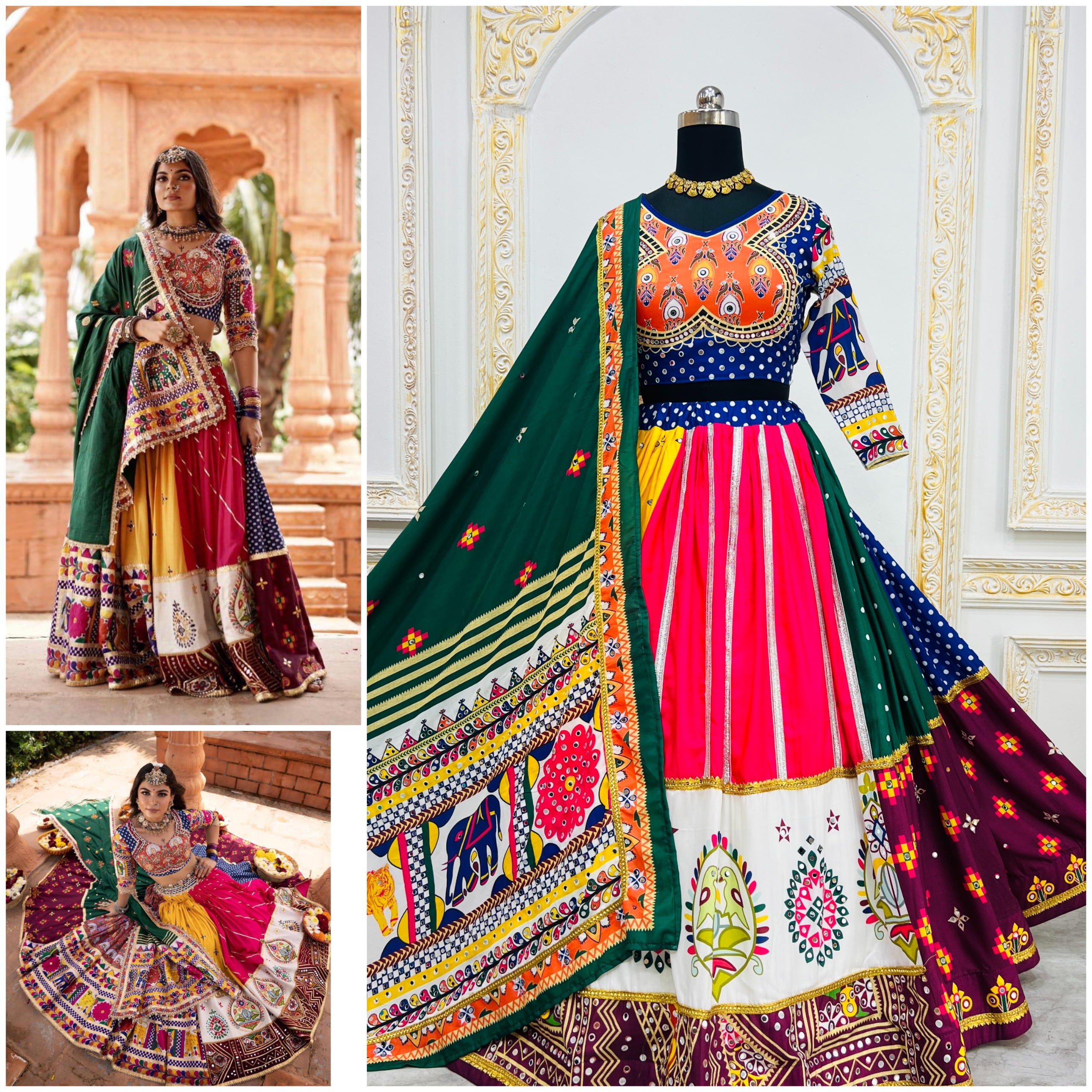 Vibrant Mirror Work Muslin Lehenga Choli Set Online