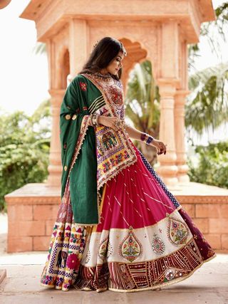 Vibrant Mirror Work Muslin Lehenga Choli Set Online