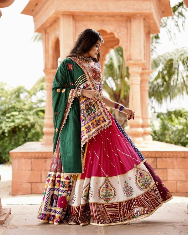 Vibrant Mirror Work Muslin Lehenga Choli Set Online