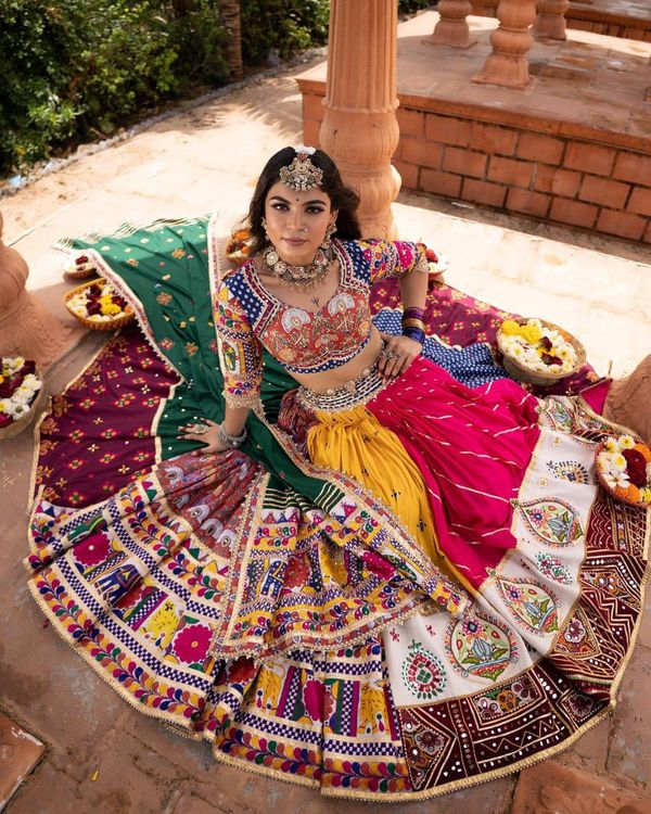 Vibrant Mirror Work Muslin Lehenga Choli Set Online