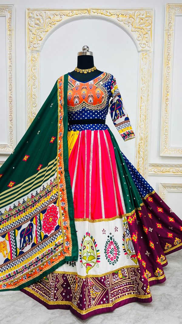 Vibrant Mirror Work Muslin Lehenga Choli Set Online