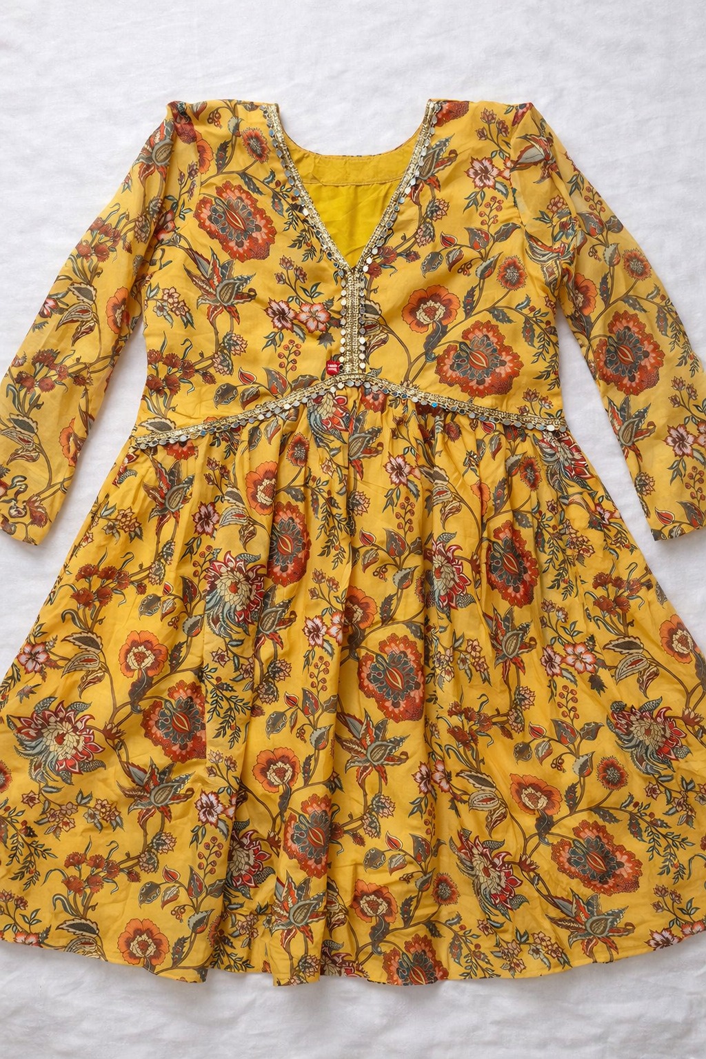 Sunshine Mustard Floral Organza Kurti Palazzo Set