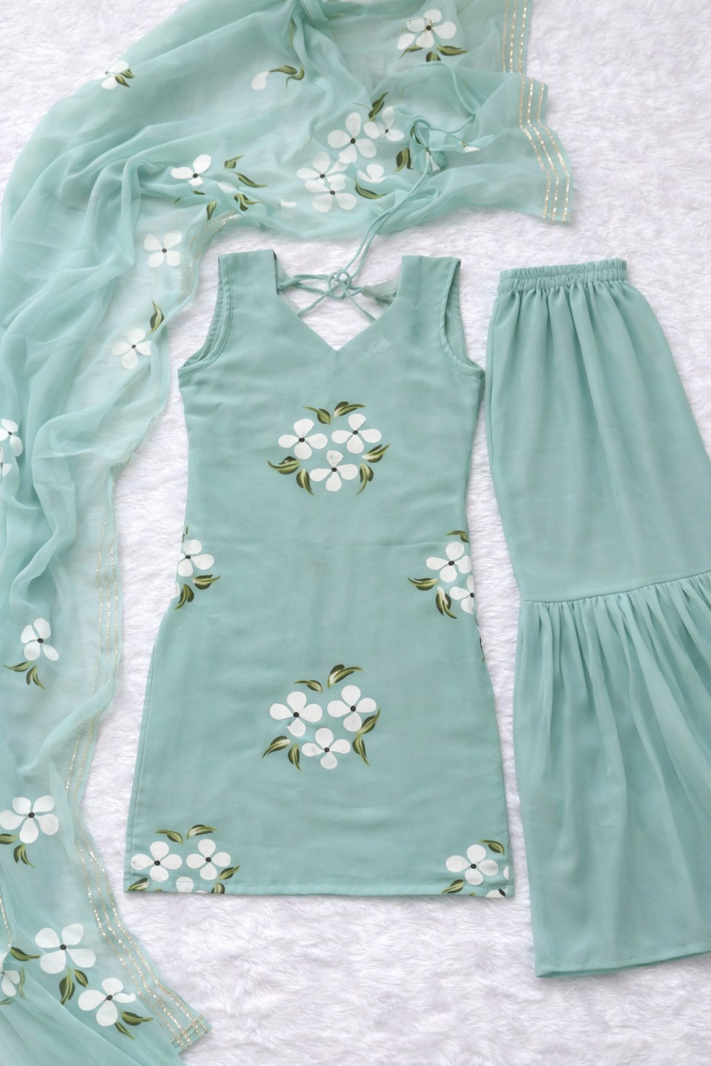 Elegant Mint Green Handpainted Sharara Set with Dupatta