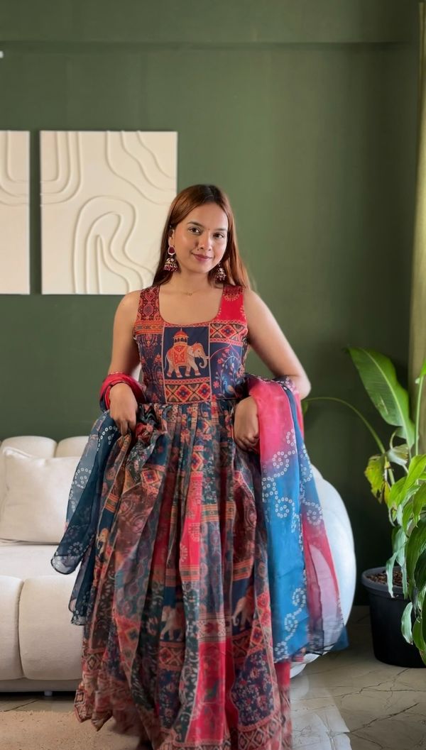 Royal Patola Printed Designer Gown With Elegant Dupatta